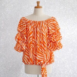 Orange and white zebra top size S